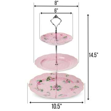 Brew To A Tea 3-Tier Porcelain Dessert Stand, Pink, 12"
