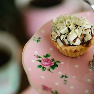 Brew To A Tea 3-Tier Porcelain Dessert Stand, Pink, 12"