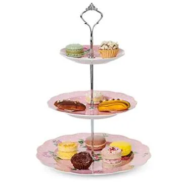 Brew To A Tea 3-Tier Porcelain Dessert Stand, Pink, 12"