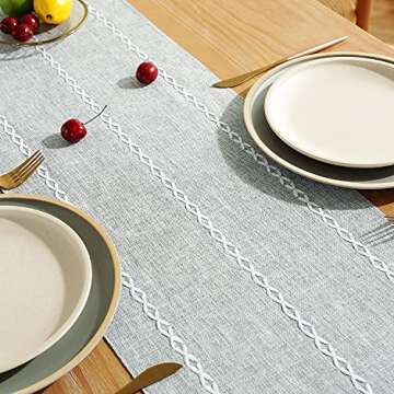 Chassic Rustic Farmhouse Linen Table Runner 72" Long