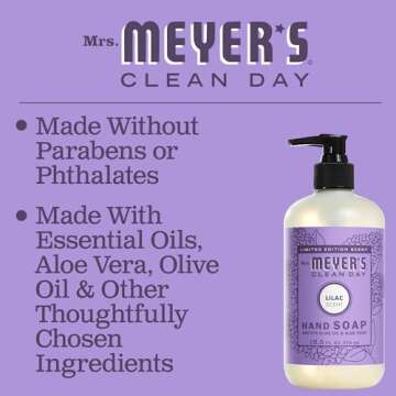 Mrs. Meyer's Hand Soap, Made with Essential Oils, Biodegradable Formula, Lilac, 12.5 fl. oz