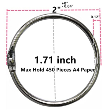 2 Inch Book Binder Rings 20 Pack Nickel Plated for Organizing