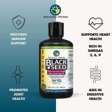 Amazing Herbs Premium Black Seed Oil - Cold Pressed Nigella Sativa Aids in Digestive Health, Immune ...