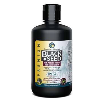 Amazing Herbs Premium Black Seed Oil - Cold Pressed Nigella Sativa Aids in Digestive Health, Immune Support, Brain Function, Joint Mobility, Gluten Free, Non GMO - 32 Fl Oz