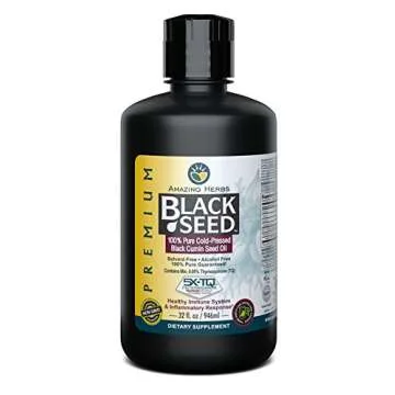 Amazing Herbs Premium Black Seed Oil - Cold Pressed Nigella Sativa Aids in Digestive Health, Immune Support, Brain Function, Joint Mobility, Gluten Free, Non GMO - 32 Fl Oz