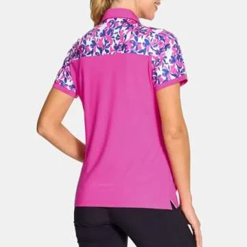 M MAELREG Women's Polo Shirts Short Sleeve Quick Dry Fashion Printed Activewear Sports Tennis Ladies Golf Shirts Rose