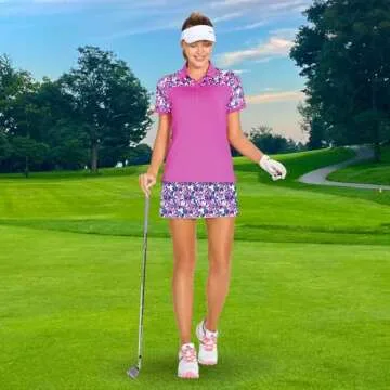 M MAELREG Women's Polo Shirts Short Sleeve Quick Dry Fashion Printed Activewear Sports Tennis Ladies Golf Shirts Rose