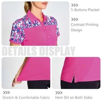 M MAELREG Women's Polo Shirts Short Sleeve Quick Dry Fashion Printed Activewear Sports Tennis Ladies Golf Shirts Rose