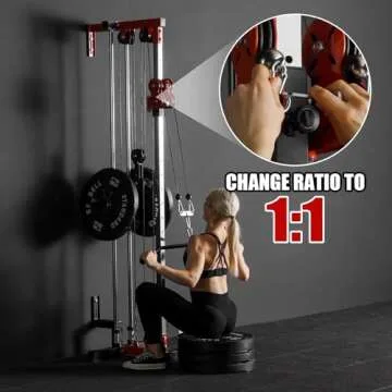 ER KANG Cable Station Wall Mount, 18 Height Pulley Tower, Dual Pulley System, High and Low Cable Machine, LAT Pull-Down & LAT Row LAT Tower with Flip-Up Footplate, Home Gym Cable Crossover(Red)