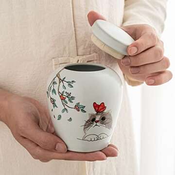 Qiulofen cat urn cat Souvenir Animal urn pet cat urn pet Cremation urn Sealed jar Ceramic Medium cat urn