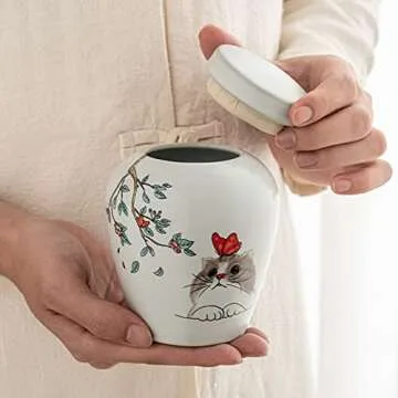 Qiulofen cat urn cat Souvenir Animal urn pet cat urn pet Cremation urn Sealed jar Ceramic Medium cat urn