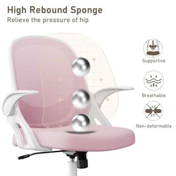 Home Office Chair Work Desk Chair Comfort Ergonomic Swivel Computer Chair, Breathable Mesh Desk Chair, Lumbar Support Task Chair with Wheels and Flip-up Arms and Adjustable Height