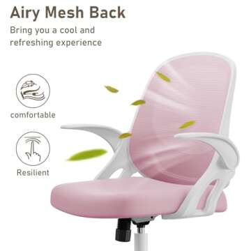 Home Office Chair Work Desk Chair Comfort Ergonomic Swivel Computer Chair, Breathable Mesh Desk Chair, Lumbar Support Task Chair with Wheels and Flip-up Arms and Adjustable Height