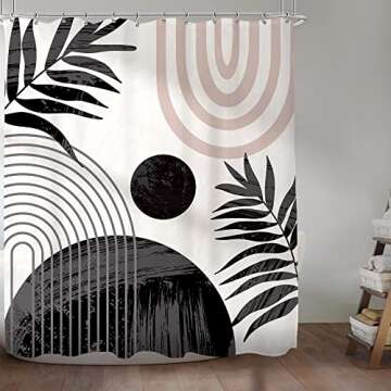 KOMLLEX Abstract Boho Mid Century Shower Curtain Modern Minimalist Tropical Plant Leaves Geometric P...