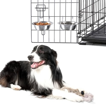 Set of 2 Hanging Stainless-Steel Dog Bowls for Crates