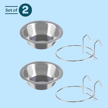 Set of 2 Hanging Stainless-Steel Dog Bowls for Crates