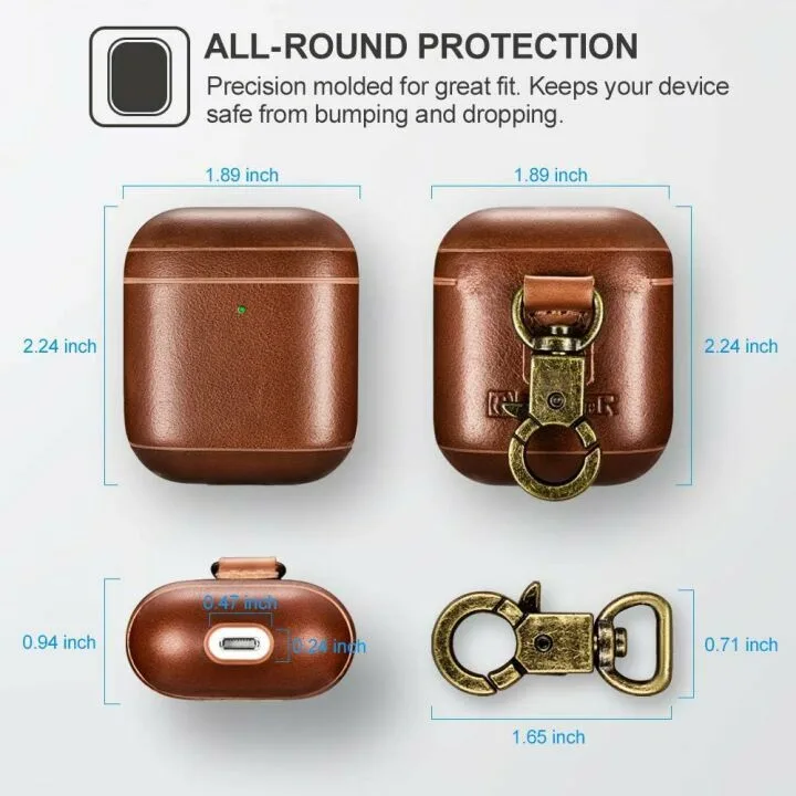 Leather AirPods Case with Keychain & LED for Wireless Charging