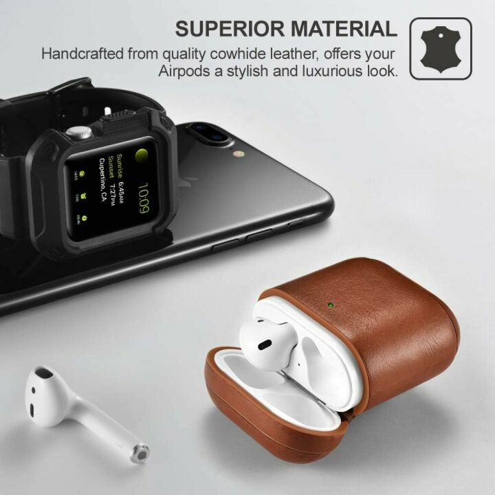 Leather AirPods Case with Keychain & LED for Wireless Charging
