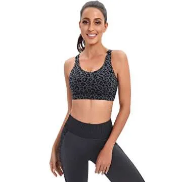 RUNNING GIRL High Impact Sports Bras for Women,Racerback Bra Workout Crop Tops for Women(WX2667 Leopard Print,M)