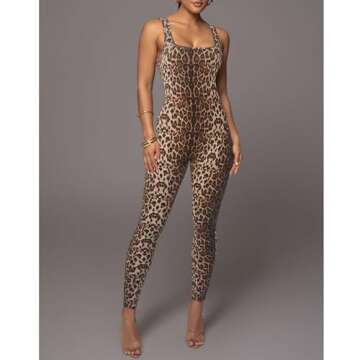 VJHX Leopard Print One Piece Jumpsuits for Women Tank Sleeveless Bodycon Rompers Workout Full Bodysuit (389 small leopard S)