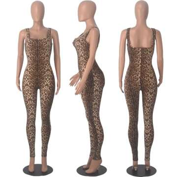 VJHX Leopard Print One Piece Jumpsuits for Women Tank Sleeveless Bodycon Rompers Workout Full Bodysuit (389 small leopard S)