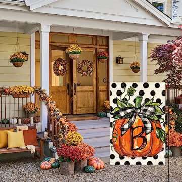 AVOIN colorlife Fall Monogram Letter B Garden Flag Polka Dot Pumpkin 12x18 Inch Double Sided Outside...