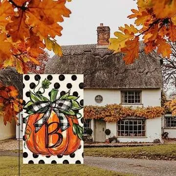 AVOIN colorlife Fall Monogram Letter B Garden Flag Polka Dot Pumpkin 12x18 Inch Double Sided Outside, Small Burlap Family Last Name Initial Yard Decoration