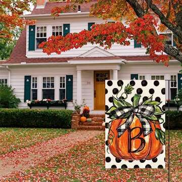 AVOIN colorlife Fall Monogram Letter B Garden Flag Polka Dot Pumpkin 12x18 Inch Double Sided Outside, Small Burlap Family Last Name Initial Yard Decoration