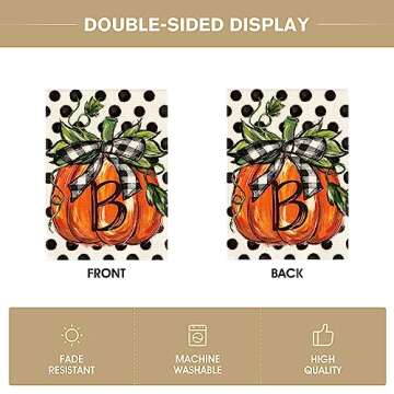 AVOIN colorlife Fall Monogram Letter B Garden Flag Polka Dot Pumpkin 12x18 Inch Double Sided Outside, Small Burlap Family Last Name Initial Yard Decoration