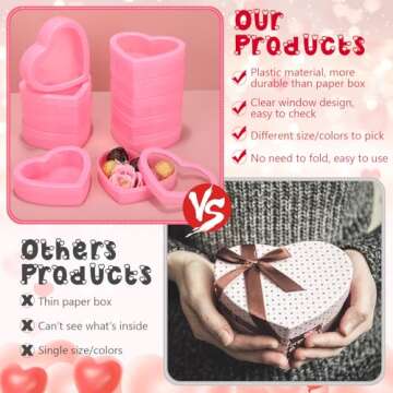 Colingmill 24 Pcs Valentine's Day Small Heart Containers Small Heart Plastic Storage Boxes with Clear Window Lids Gift Boxes for DIY Presents, Jewelry, Crafts Organizer 4.53 x 3.94 x 1.18 in (Pink)