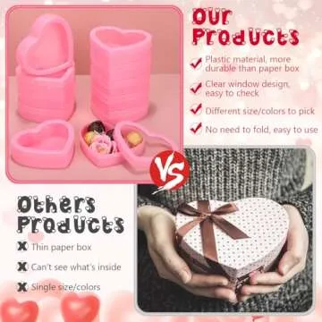 Colingmill 24 Pcs Valentine's Day Small Heart Containers Small Heart Plastic Storage Boxes with Clear Window Lids Gift Boxes for DIY Presents, Jewelry, Crafts Organizer 4.53 x 3.94 x 1.18 in (Pink)