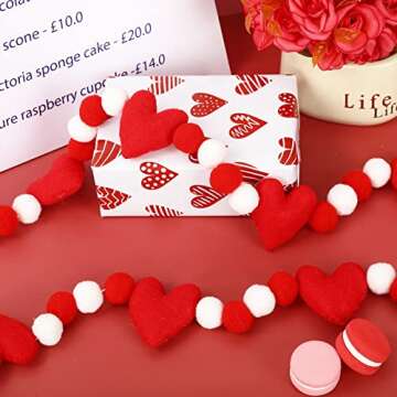 Whaline 8.2Ft Valentine’s Garlands With Hearts and Pom Poms