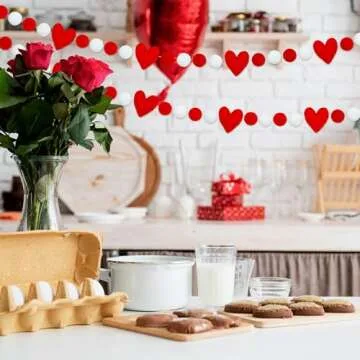 Whaline 8.2Ft Valentine’s Garlands With Hearts and Pom Poms