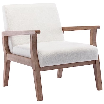 Wahson Oversized Living Room Chairs, Linen Upholstered Mid Century Modern Chair with Natural Wood Fr...