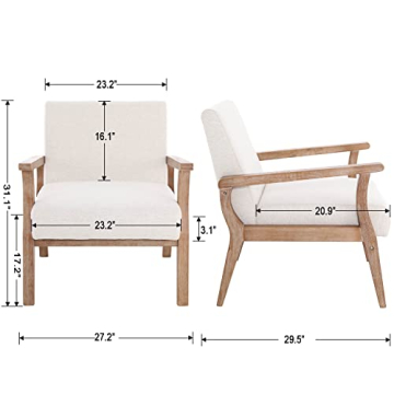 Wahson Oversized Living Room Chairs, Linen Upholstered Mid Century Modern Chair with Natural Wood Frame, Comfortable Farmhouse Accent Chair for Bedroom, Beige