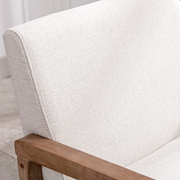 Wahson Oversized Living Room Chairs, Linen Upholstered Mid Century Modern Chair with Natural Wood Frame, Comfortable Farmhouse Accent Chair for Bedroom, Beige