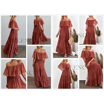 BLENCOT Women's Off The Shoulder Maxi Dress for Summer