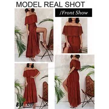 BLENCOT Women's Off The Shoulder Maxi Dress for Summer