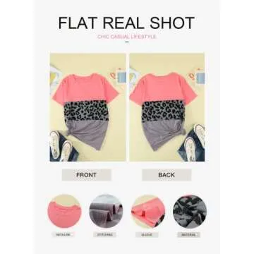 EVALESS Women's Causal Summer Round Neck Short Sleeves Tops Fashion Color Block Leopard Print Loose Soft Basic T-Shirt Blouse,Red S