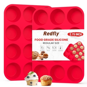 Redfly 2 Pack Silicone Muffin Pan for Baking, Silicone Cupcake Pan, Silicone Molds for Baking, Muffi...