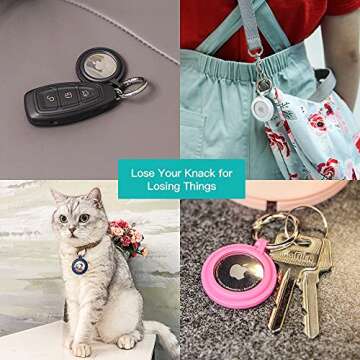 PZOZ (4 Pack) AirTag Case Keychain Built-in Screen Protector Holder Compatible with Apple AirTag, Hard Plastic Waterproof Anti-Lost Cover Accessories, Finder for Kids Dog Collar Keys Ring(Multi-Color)