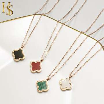 HighSpark Clover Necklace Pendant Earring Bracelet Set | Clover Necklaces for Women with Pendant Earring Bracelet make a Jewelry Set | Lovely Gift - Red