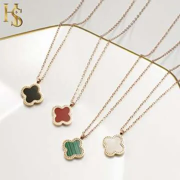 HighSpark Clover Necklace Pendant Earring Bracelet Set | Clover Necklaces for Women with Pendant Earring Bracelet make a Jewelry Set | Lovely Gift - Red