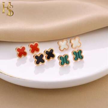 HighSpark Clover Necklace Pendant Earring Bracelet Set | Clover Necklaces for Women with Pendant Earring Bracelet make a Jewelry Set | Lovely Gift - Red