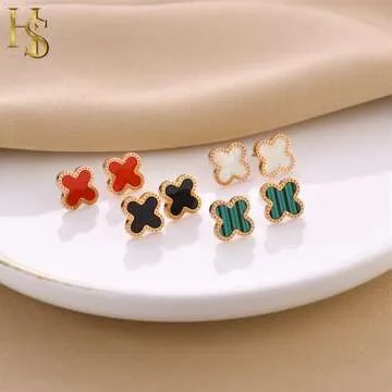 HighSpark Clover Necklace Pendant Earring Bracelet Set | Clover Necklaces for Women with Pendant Earring Bracelet make a Jewelry Set | Lovely Gift - Red