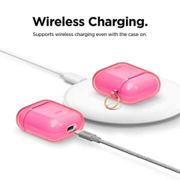 elago Clear Airpods Case with Keychain Designed for Apple Airpods 1 & 2 (Neon Hot Pink)