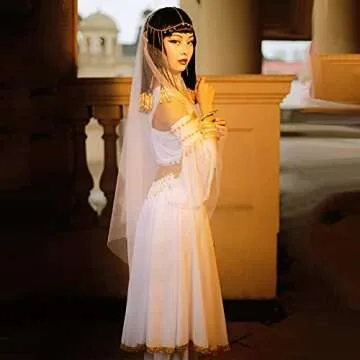 MISI CHAO Belly Dance Cleopatra Costume - Luxurious Queen Outfit for Women (White L)