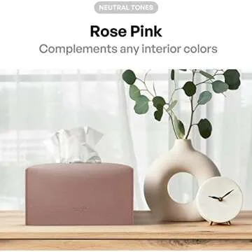 carrotez Tissue Box Cover, [Refined] Modern PU Leather Rectangular Tissue Box Holder - Decorative Holder/Organizer for Bathroom Vanity Countertop, Night Stands, Office Desk 9.5"X5"X5" - Rose Pink