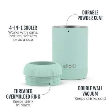 Ello Stainless Steel Can Koozie | Inuslated Can Cooler Keeps 12oz, 16oz, Slim Cans, and Glass Bottles Cold | Metal Drink Holder Perfect for Beer, Soda, and Hard Seltzer, White Marble