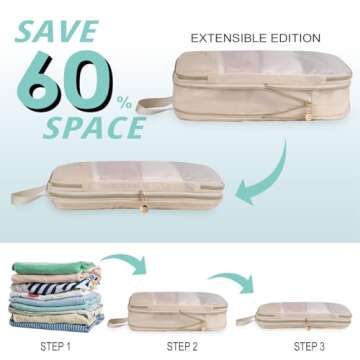 See Through Expandable Compression Packing Cubes, Mesh Travel Packing Cubes for Suitcases, Lightweight Organizers Bag Set for Travel Essentials for Luggage(Beige,6 Set)